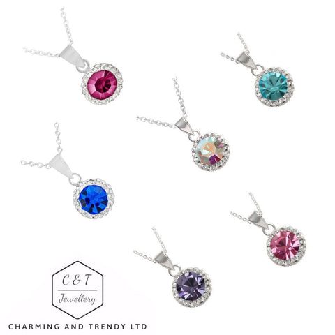 925 Sterling Silver CZ Crystal Pendant Necklaces - Gift Boxed