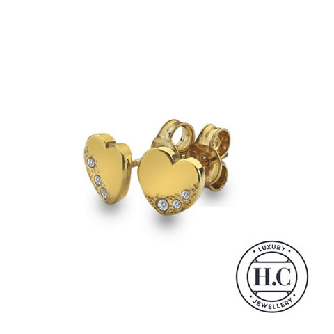 925 Sterling Silver Gold Vermeil Lluna Heart & Cubic Zirconia Stud Earrings - Charming and Trendy Ltd