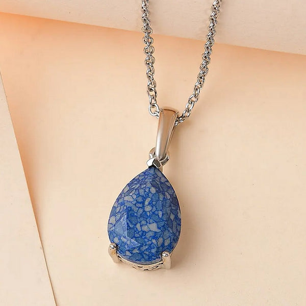 925 Sterling Silver Platinum Overlay MRB Blue Austrian Crystal Solitaire Pendant - Charming and Trendy Ltd