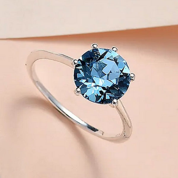 925 Sterling Silver Aquamarine Austrian Crystal Solitaire Ring - Charming and Trendy Ltd