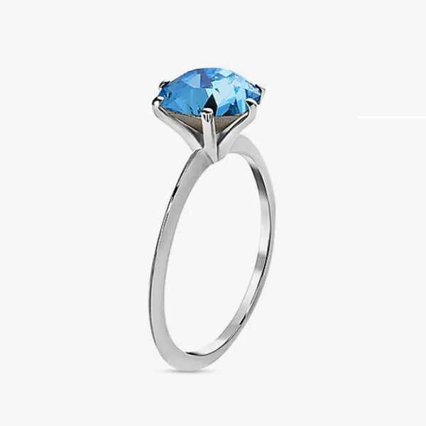 925 Sterling Silver Aquamarine Austrian Crystal Solitaire Ring - Charming and Trendy Ltd