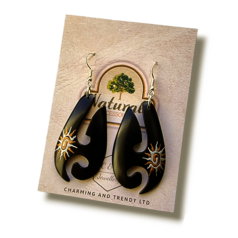 Handmade & Hand Painted Natural Wood Drop Earrings - Charming and Trendy Ltd