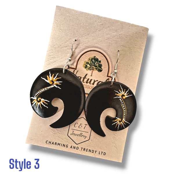 Handmade Natural Wood Drop Earrings - Silver Plated Hooks - Charming and Trendy Ltd