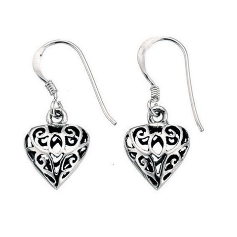 925 Sterling Silver Filigree Heart Drop Earrings by Beginnings - Charming and Trendy Ltd