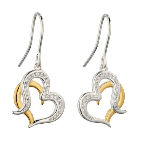 925 Sterling Silver & Gold Plated CZ Heart Drop Earrings - Charming and Trendy Ltd