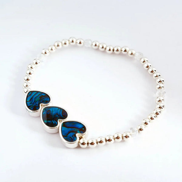 Paua Abalone Shell Triple Hearts Stretch Bracelet - Charming and Trendy Ltd