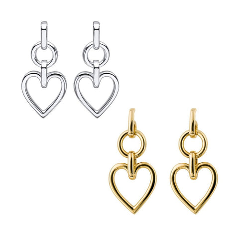 925 Sterling Silver & Gold Plated Open Heart Drop Earrings - Charming and Trendy Ltd