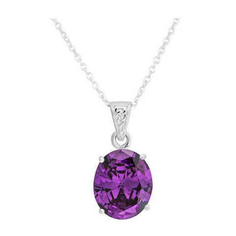 925 Sterling Silver Amethyst CZ Oval Pendant - Charming and Trendy Ltd