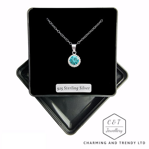 925 Sterling Silver Aqua & Clear CZ Crystal Pendant - Charming and Trendy Ltd