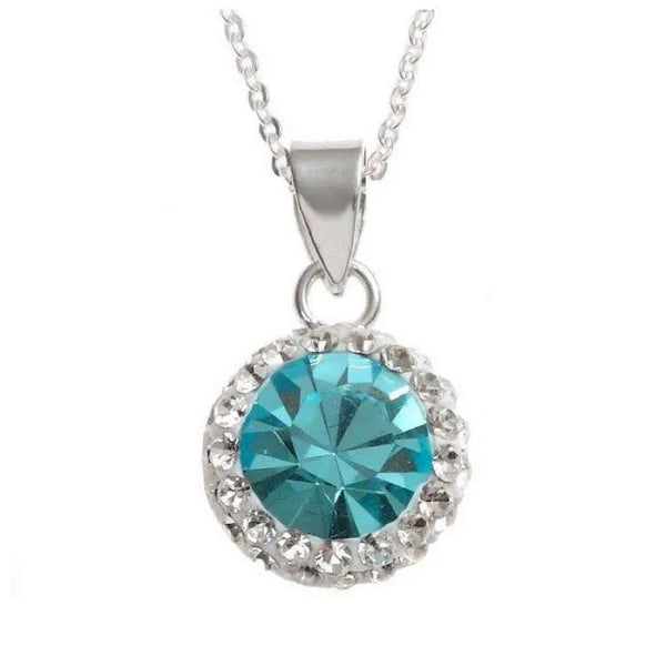925 Sterling Silver Aqua & Clear CZ Crystal Pendant - Charming and Trendy Ltd