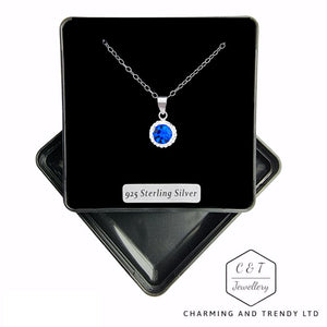 925 Sterling Silver Sapphire & Clear CZ Crystal Pendant - Carming and Trendy Ltd