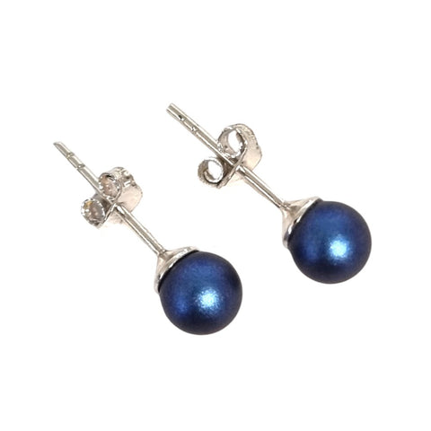 925 Sterling Silver Iredescent Blue Austrian Crystal Pearl Stud Earrings - Charming And Trendy Ltd