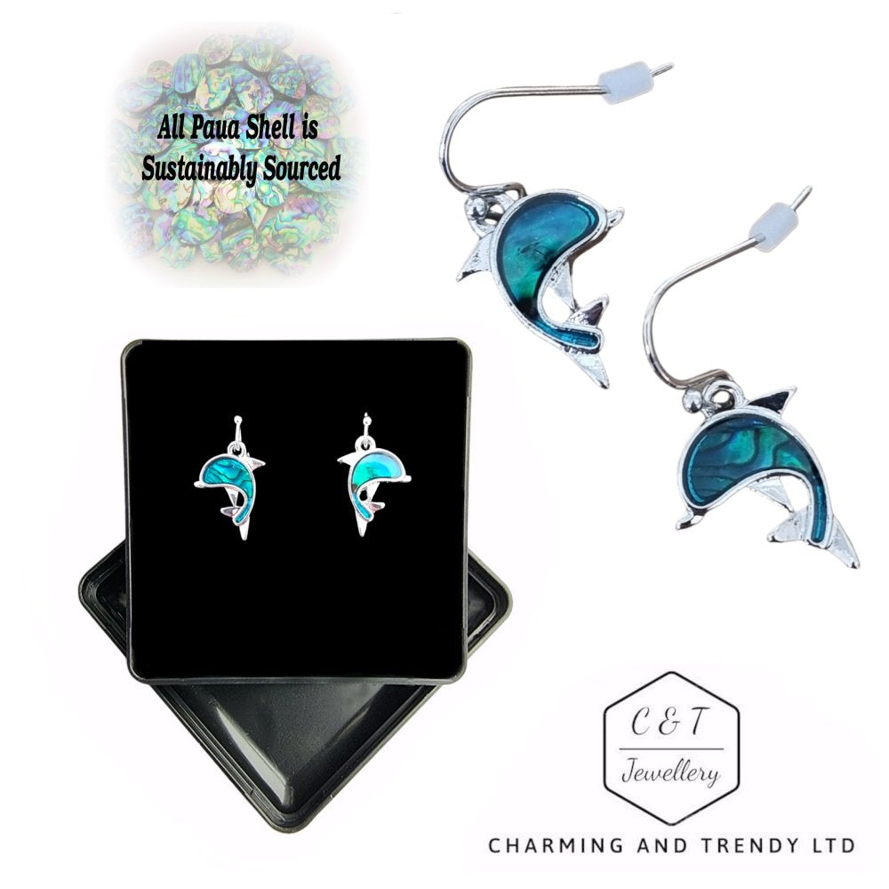 Dolphin Blue Paua Abalone Shell Drop Earrings - Charming and Trendy Ltd