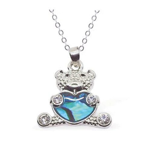 Teddy with Heart Paua Abalone Shell Pendant - Gift Boxed