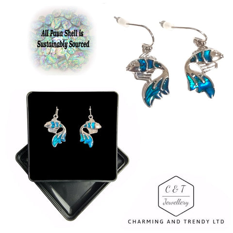 Coral Fish Paua Abalone Shell Drop Earrings - Charming and Trendy Ltd