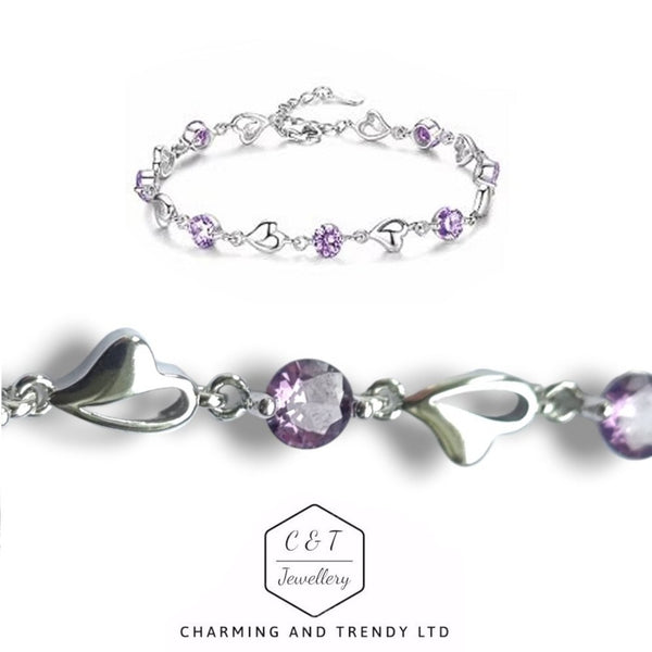 Violet Crystal and Wild Heart Link Bracelet (16-20cm) - Charming and Trendy Ltd