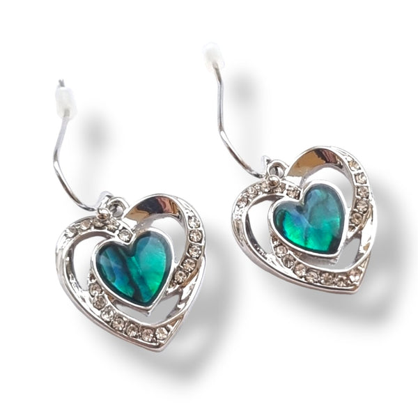 Framed Heart Paua Abalone Shell Drop Earrings - Charming and Trendy Ltd