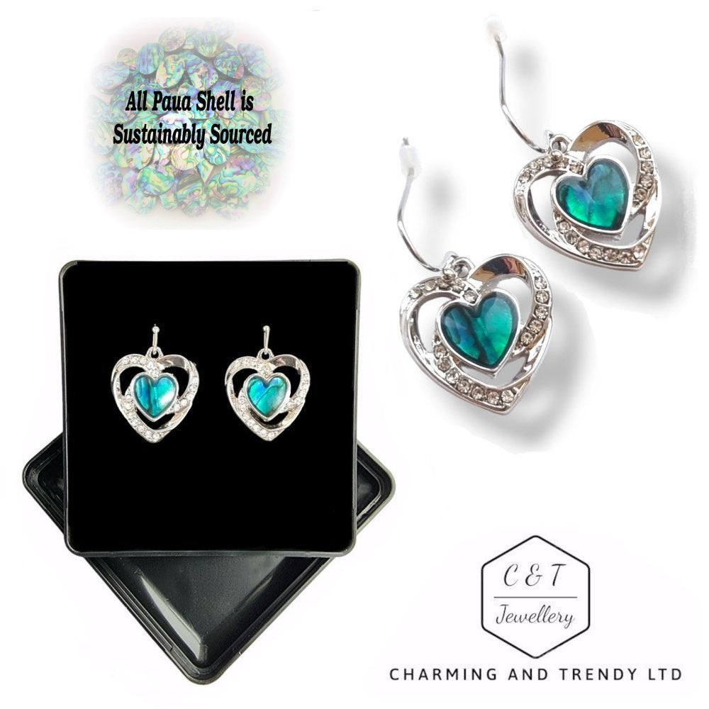 Framed Heart Paua Abalone Shell Drop Earrings - Charming and Trendy Ltd
