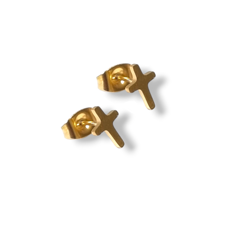 18ct Gold-Plated Mini Cross Stud Earrings - Charming and Trendy Ltd