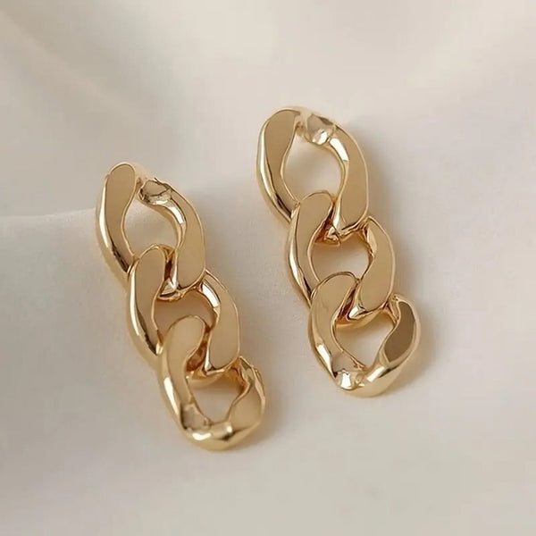18ct Gold-Plated Triple Chain Dangle Stud Earrings - Charming and Trendy Ltd