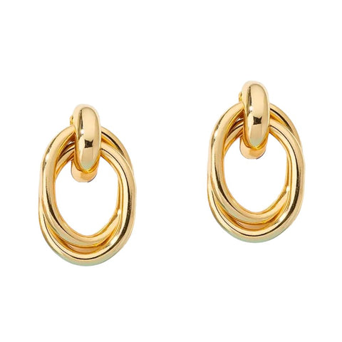 Double Round Alloy Dangle Stud Earrings in Gold - Charming and Trendy Ltd