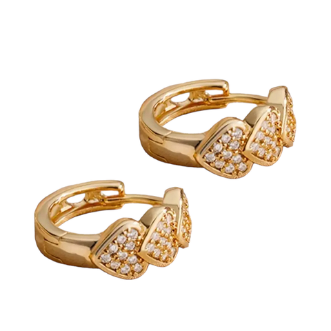 18ct Gold Plated 3 Heart Design & Zircon Inlaid Hoop Earrings - Charming and Trendy Ltd