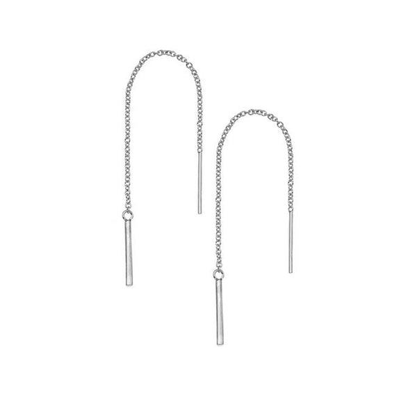 925 Sterling Silver Pull Through Bar Drop Earrings - Charming and Trendy Ltd