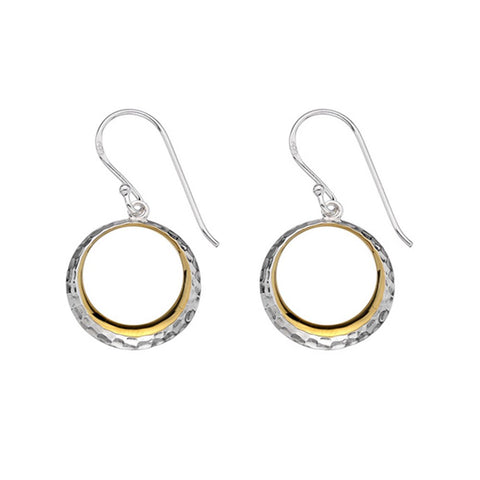 925 Sterling Silver & Yellow Gold Plate Circle Drop Hook Earrings - Charming and Trendy Ltd