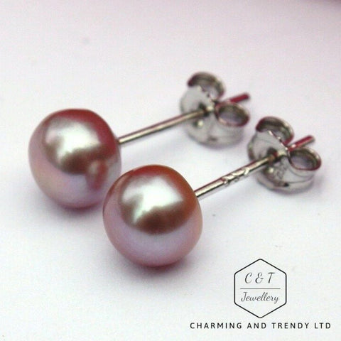 925 Sterling Silver 6mm Freshwater Pearl Stud Earrings - Charming and Trendy Ltd