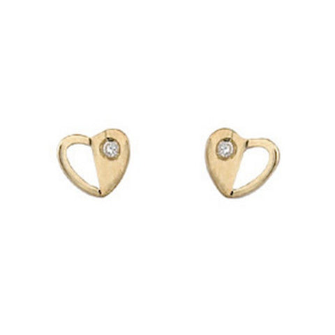 9ct Gold Heart Stud Earrings with CZ - Gift Boxed