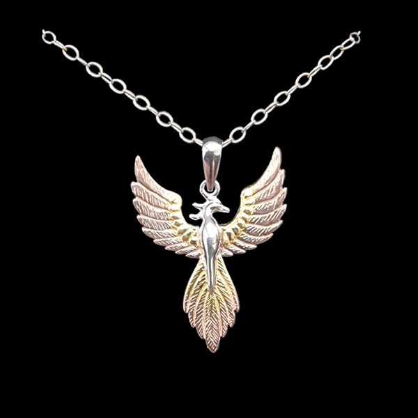 925 Sterling Silver Three-Tone Phoenix Pendant Necklace - Charming and Trendy Ltd
