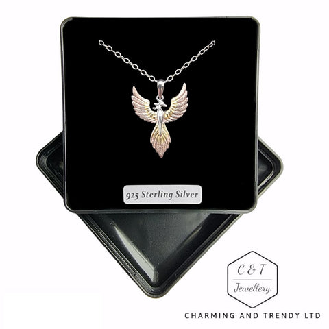 925 Sterling Silver Three-Tone Phoenix Pendant Necklace - Charming and Trendy Ltd