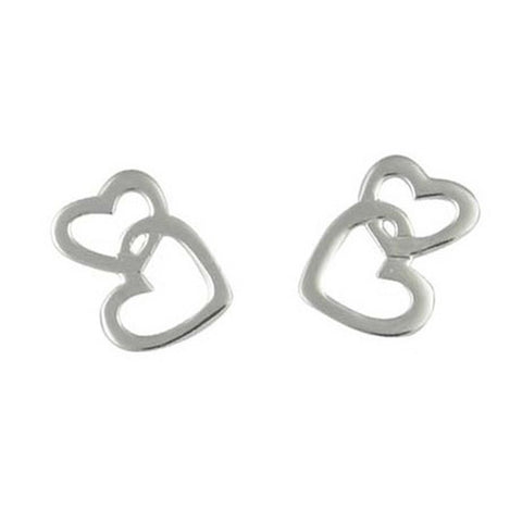 925 Sterling Silver Open Double Heart Stud Earrings - Charming and Trendy Ltd