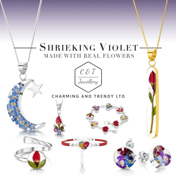 Shrieking Violet Real Flower Forget-Me-Not Silver Heart Pendant FP03 - Charming and Trendy Ltd