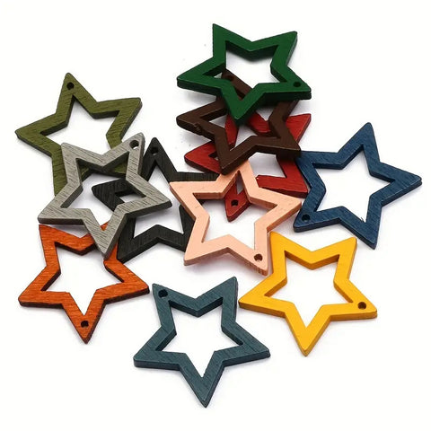 10pcs 24mm Wooden Hollow Star Pendants - Charming and Trendy Ltd
