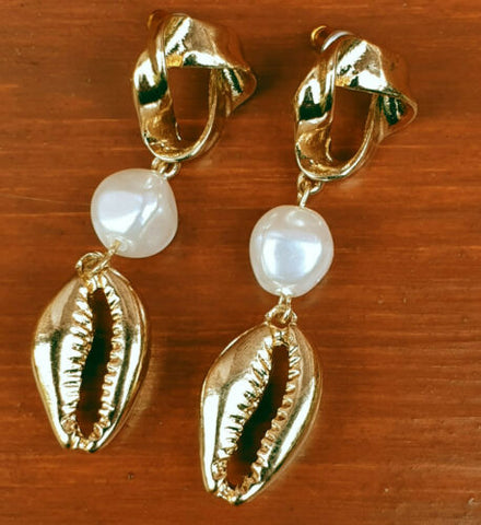 Twist and Cast Shell Drop Earrings - Fantastic Gold Look Costume Jewellery. - Charming And Trendy Ltd