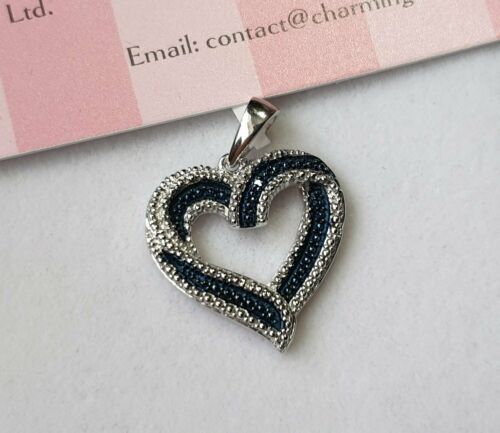 Blue & White Diamond Heart Pendant, Platinum Overlay Sterling Silver & 18" Chain - Charming And Trendy Ltd