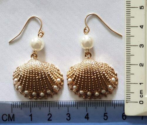 Gold Shell and Pearl Drop Earrings - Fantastic Gold Look Costume Jewellery. - Charming And Trendy Ltd