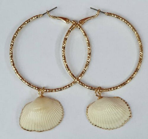Gold Edge Natural Shell Charm Drop Hoop Earrings - Charming And Trendy Ltd