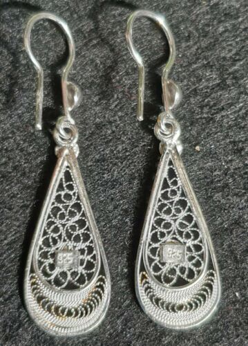 Maltese Filigree Sterling Silver Earrings with part Gold Overlay 25mm - Handmade - Charming And Trendy Ltd