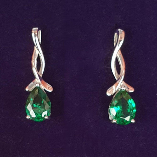 Emerald Pear Twist Sterling Silver Stud Earrings (Boxed) - Charming And Trendy Ltd