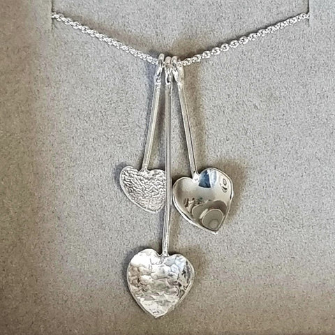 925 Sterling Silver Hand Crafted Curved 3 Heart Pendulum Pendant - Charming and Trendy Ltd