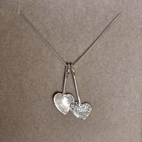 925 Sterling Silver Hand Crafted Curved 2 Heart Pendulum Pendant - Charming and Trendy Ltd