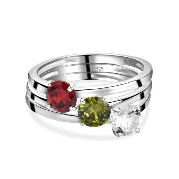 925 Sterling Silver Simulated Diamond, Garnet, Peridot Solitaire Rings - Charming and Trendy Ltd