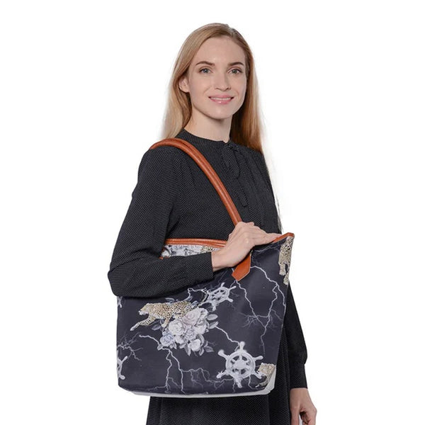 Black Leopard Themed Checker Print Tote Bag - Charming and Trendy Ltd