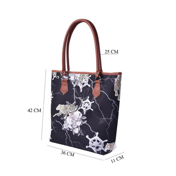 Black Leopard Themed Checker Print Tote Bag - Charming and Trendy Ltd