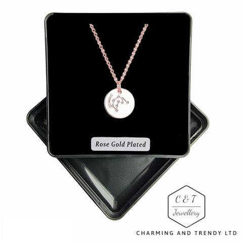 Rose Gold Plated Zodiac Star Sign Pendant with Zircondia Crystals - Gift Boxed