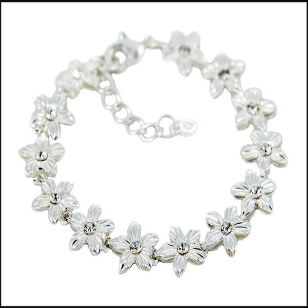Sparkle Floral Silver Plated Bracelet - Gift Bag/Box - Charming And Trendy Ltd