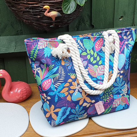 Blue Floral Beach Shopper/Beach Bag - Charming And Trendy Ltd