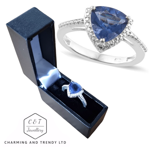 Chinese Blue Fluorite (2Ct) Sterling Silver Ring - Charming And Trendy Ltd